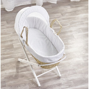 Kinder Valley Little Star Mint Palm Moses Basket with Folding Stand White