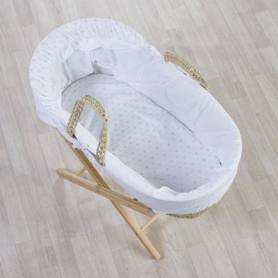 Kinder Valley Little Star Pink Palm Moses Basket with Folding Stand Natural