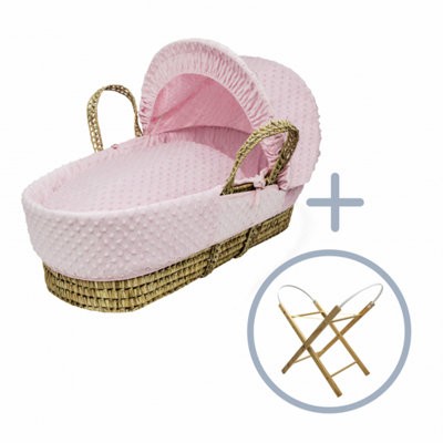 Kinder Valley Pink Dimple Palm Moses Basket with Folding Stand Natural