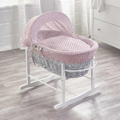 Grey wicker moses shop basket with rocking stand