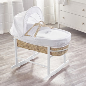 Kinder Valley Sleepy Little Owl Palm Moses Basket with Rocking Stand White