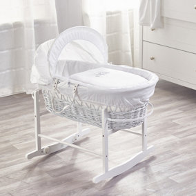 Kinder Valley Sleepy Little Owl White Wicker Moses Basket with Rocking Stand White