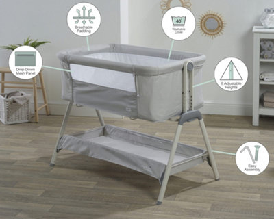 Kinder Valley Snoozie Bedside Crib Antarctica Grey Co Sleeper Baby Bedside bassinet, with Breathable Mesh Panel