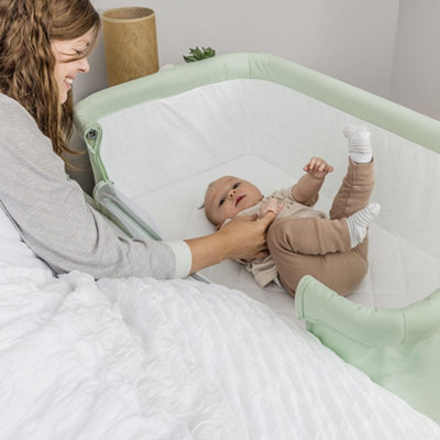 Kinder Valley Snoozie Bedside Crib Misty Jade Co Sleeper Baby Bedside bassinet with Breathable Mesh Panel