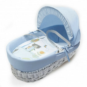 Kinder Valley Tiny Ted Blue White Wicker Moses Basket