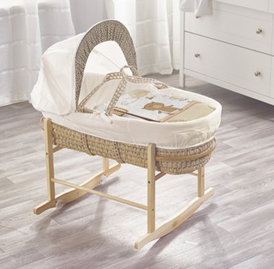Kinder Valley Tiny Ted Cream Palm Moses Basket with Rocking Stand Natural