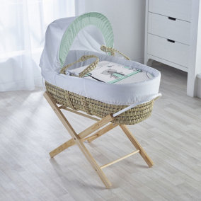Kinder Valley Tiny Ted Mint Palm Moses Basket with Folding Stand Natural