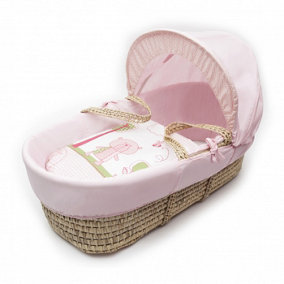 Kinder Valley Tiny Ted Pink Baby Baby Moses Basket Bedding Set Gift for Newborn baby Girl