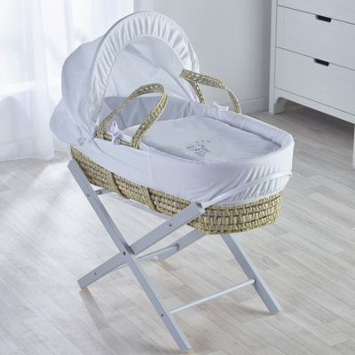 Kinder Valley White Sleepy Sheep Palm Moses Basket with Folding Stand Grey