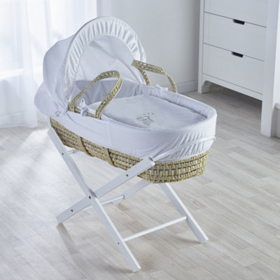 Kinder Valley White Sleepy Sheep Palm Moses Basket with Folding Stand White