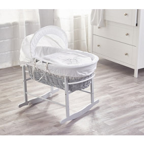 Kinder Valley White Teddy Wash Day Grey Wicker Moses Basket
