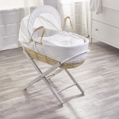 Kinder Valley White Teddy Wash Day Palm Moses Basket with Folding Stand Grey