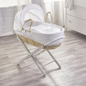 Kinder Valley White Teddy Wash Day Palm Moses Basket with Folding Stand Grey