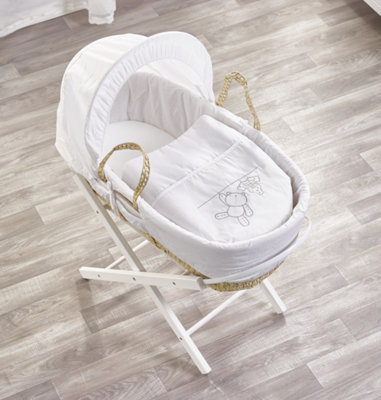 Kinder Valley White Teddy Wash Day Palm Moses Basket with Folding Stand White