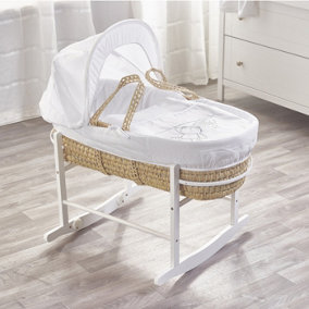 Kinder Valley White Teddy Wash Day Palm Moses Basket with Rocking Stand White