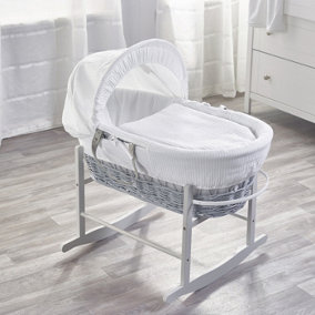 Kinder Valley White Waffle Grey Wicker Moses Basket with Rocking Stand Grey