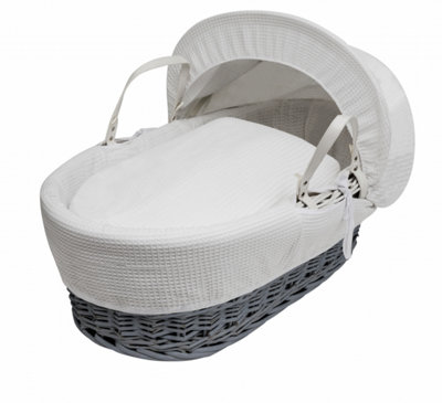 Kinder Valley White Waffle Grey Wicker Moses Basket