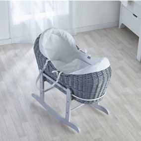 Kinder Valley White Waffle Grey Wicker Pod Moses Basket with Rocking Stand Deluxe Grey