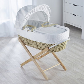 Kinder Valley White Waffle Palm Moses Basket with Folding Stand Natural