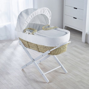 Kinder Valley White Waffle Palm Moses Basket with Folding Stand White