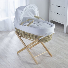 Kinder Valley White Wish Upon A Star Palm Moses Basket with Folding Stand Natural