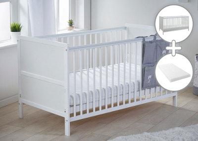 Kinder Valley Wooden Cot bed White with Kinder Flow Mattress Kids Bedroom Furniture