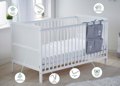 Kinder Valley Wooden Cot bed White with Kinder Flow Mattress Kids Bedroom Furniture