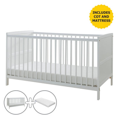 Kinder Valley Wooden Cot bed White with Kinder Flow Mattress Kids Bedroom Furniture