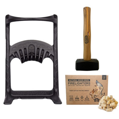 Kindling Cracker King Cast Iron Durable Wood Cutter Log Splitter, Hammer & Firelighters