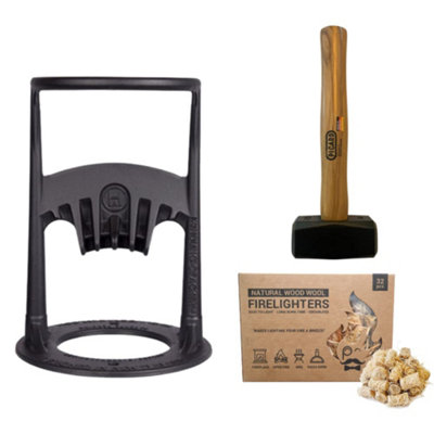 Kindling Cracker Original Cast Iron Durable Wood Cutter Log Splitter, Hammer & Firelighters