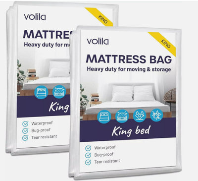 King Mattress Cover for Moving 2-Pack Tear-Resistant, Waterproof Bags for Storage & Protection from Dust, Pests & Stains