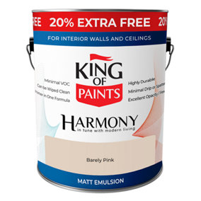 King of Paints Harmony Matt Emulsion - 3 Litre - Barely Pink emulsion more paint for your money