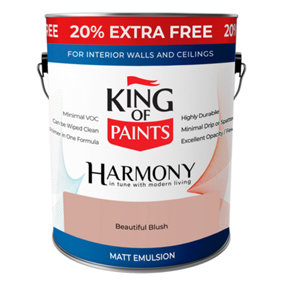 King of Paints Harmony Matt Emulsion - 3 Litre - Beautiful Blush emulsion more paint for your money