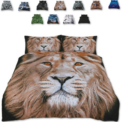 King of The Jungle Wild Male Lion Bed Set - 3D Animal Printed SINGLE Beddings Duvet Cover + One Matching Pillowcase