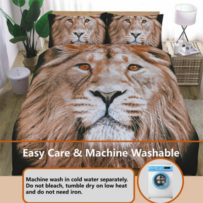 King of The Jungle Wild Male Lion Bed Set - 3D Animal Printed SINGLE Beddings Duvet Cover + One Matching Pillowcase