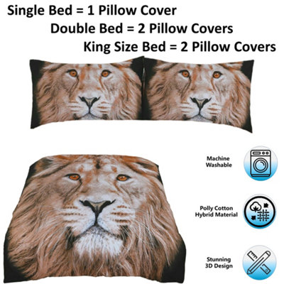 King of The Jungle Wild Male Lion Bed Set - 3D Animal Printed SINGLE Beddings Duvet Cover + One Matching Pillowcase