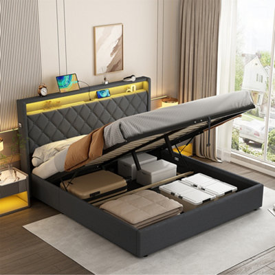 Upholstered Bed Frae With Hydraulic Lift & Drawers & Adjustable