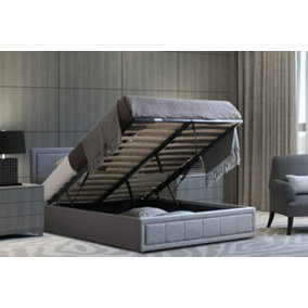 King Size Grey Ottoman Storage Bed Frame Gas Lifting With Deluxe Sprung King Size Mattress