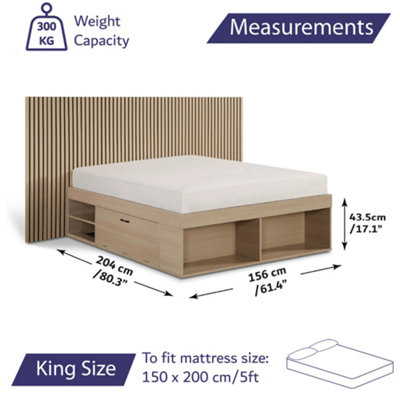 ウッドプラットフォーム　キングサイズ King Size Platform Bed With 4 x 240cm Oak Acoustic Wall Panel