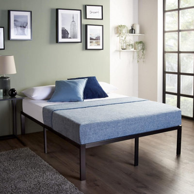 King Size Raised Metal Platform Bed Frame With Spung & Memory Foam Hybrid Mattress