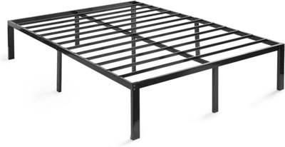 King Size Raised Metal Platform Bed Frame With Spung & Memory Foam Hybrid Mattress