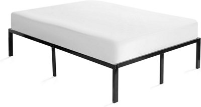 King Size Raised Metal Platform Bed Frame With Spung & Memory Foam Hybrid Mattress