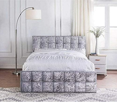 Kingston Grey Crushed Velvet Roll Top Bed Frame from Furniturebox UK 