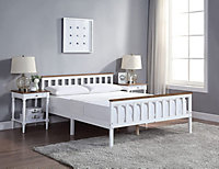 King Size Wooden Bed Frame White & Pine 5ft Slatted Bed