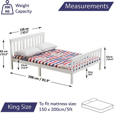 King Size Wooden Bed Frame With Pocket Sprung Mattress