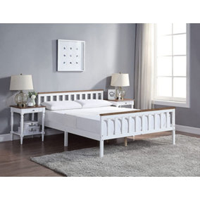 King Size Wooden Bed With Mattress White & Pine Bed Frame