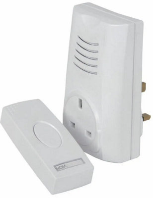 Kingavon DC105 Plug-Through Wireless Door Chime Kit with Doorbell Push Button and Plug-in Receiver 100m Range - White