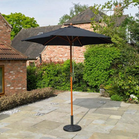 Kingfisher 2.4m Wooden Black Parasol Sun Shade Umbrella Canopy