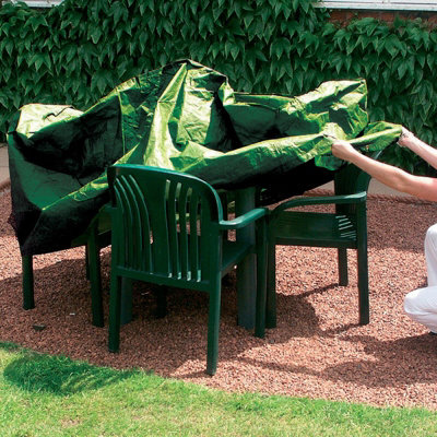 Kingfisher 4-6 Seater Rectangular Garden Patio Furniture Cover Green Waterproof