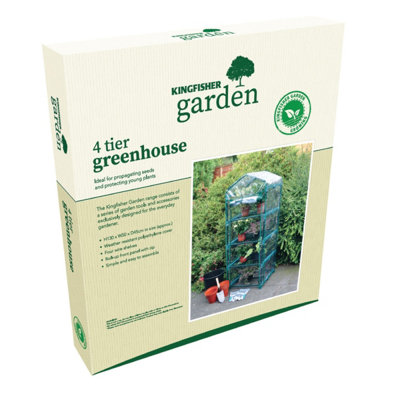 Kingfisher 4 Tier Garden Greenhouse With Roll Up Door Cover 130cm x 50cm x 45cm